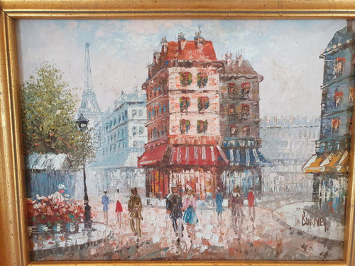 Burnett, View Of Paris, Oil On Canvas, 20th Century.