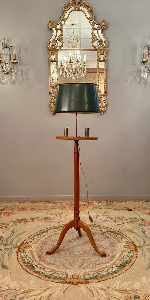 Lampada da lettura, piedistallo porta torce da tavolo in mogano epoca '800