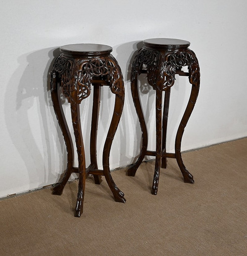 Pair of Large Asian Rosewood Bolsters – 20th Century