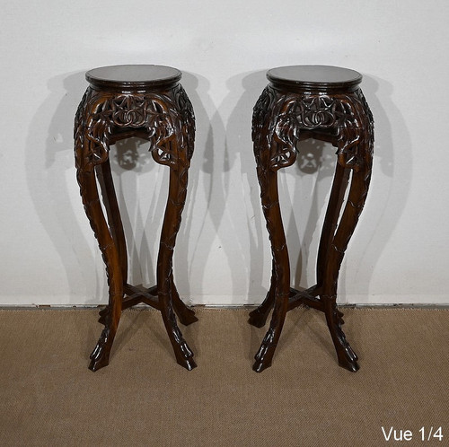 Pair of Large Asian Rosewood Bolsters – 20th Century