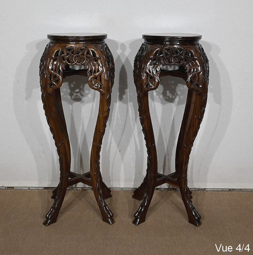 Pair of Large Asian Rosewood Bolsters – 20th Century