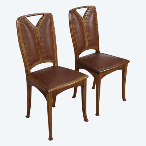 Pair of Walnut Chairs, Nancy School, Art Nouveau – 1900