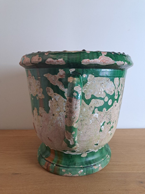 Castelnaudary, Garden Pot with Handles, Glazed Terracotta, 19th Century.