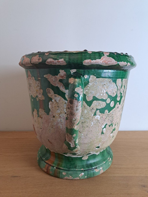 Castelnaudary, Garden Pot with Handles, Glazed Terracotta, 19th Century.