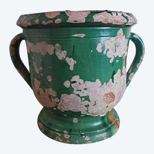 Castelnaudary, Garden Pot with Handles, Glazed Terracotta, 19th Century.