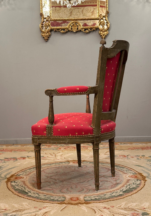 Cabriolet Armchair In Lacquered Wood, Louis XVI Period Circa 1780