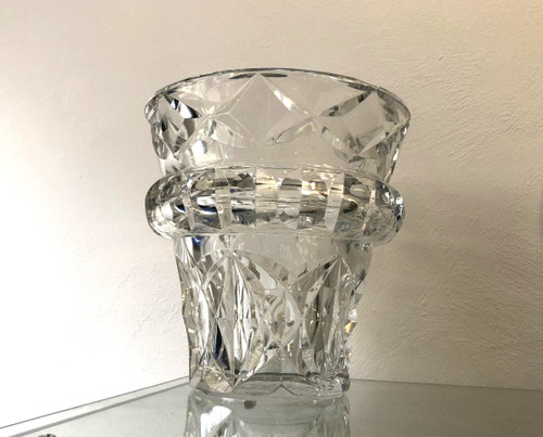 Large and heavy cut crystal vase stamped BACCARAT 24 cm