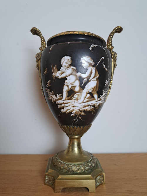 Pair Of Vases, Porcelain And Bronze, Louis XVI Style, Napoleon III, 19th Century.