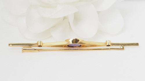 Yellow gold amethyst and diamond barrette brooch