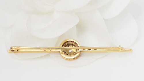 Yellow gold ruby and diamond barrette brooch