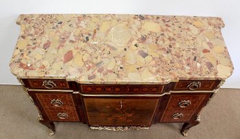  Commode en Marqueterie, style transition Louis XV / Louis XVI – Fin XIXe 