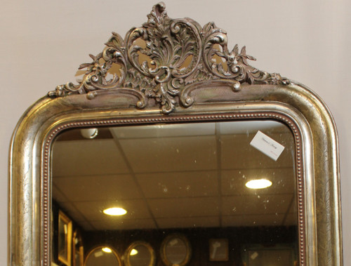 Miroir de cheminée, Style Louis XV, Feuille d'Argent 80 X 114 Cm