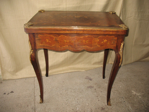 Louis XV style gilt bronze and marquetry games table, late 19th century period