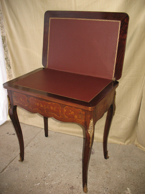 Louis XV style gilt bronze and marquetry games table, late 19th century period