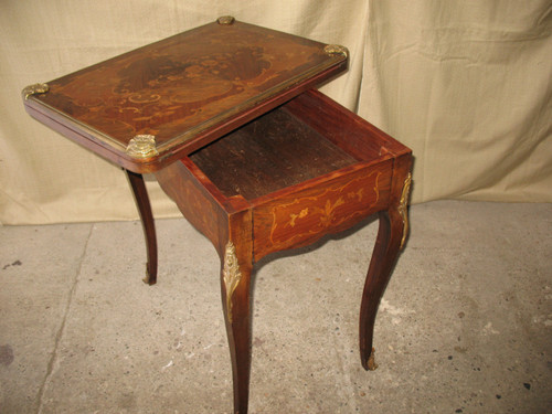 Louis XV style gilt bronze and marquetry games table, late 19th century period