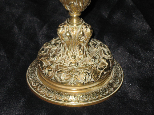 Small bronze pocket cup decorated with bacchanalia in the Renaissance style