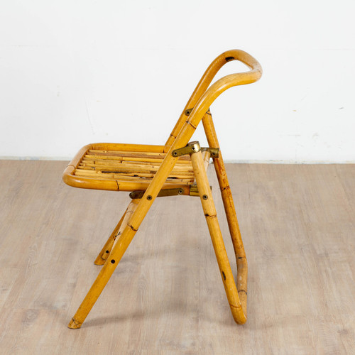 4 folding chairs in bamboo, rattan and brass, Italy, 1970