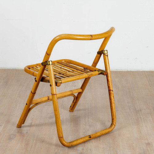 4 folding chairs in bamboo, rattan and brass, Italy, 1970