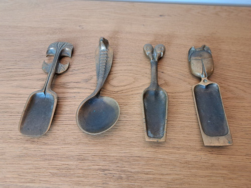 Suite Of Four Cosmetic Spoons, Bronze, 20th Century.