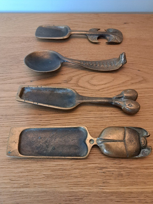 Suite Of Four Cosmetic Spoons, Bronze, 20th Century.