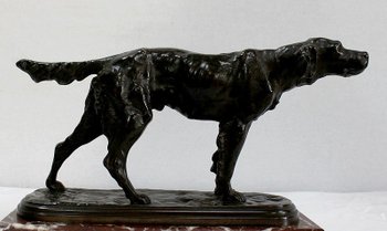 Bronze "Hunting dog at the stop" by E. de Gaspary - Late 19th century