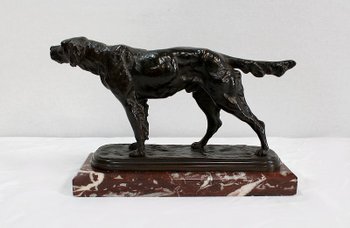 Bronze "Hunting dog at the stop" by E. de Gaspary - Late 19th century