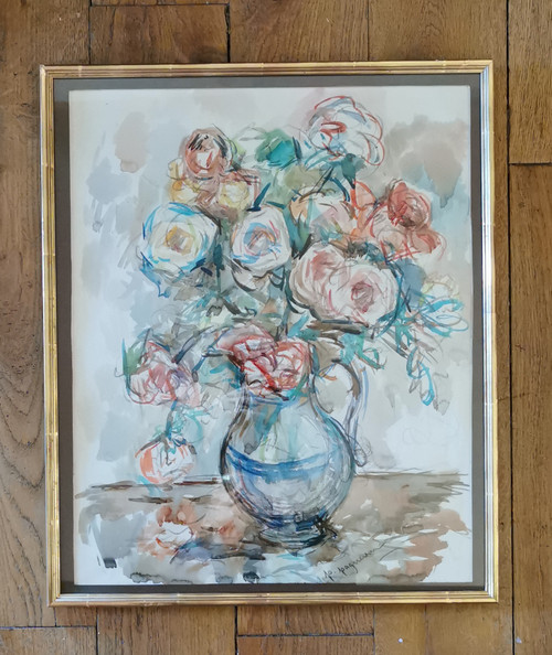 bouquet of flowers, watercolor by Paul Paquereau