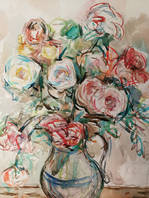 bouquet of flowers, watercolor by Paul Paquereau