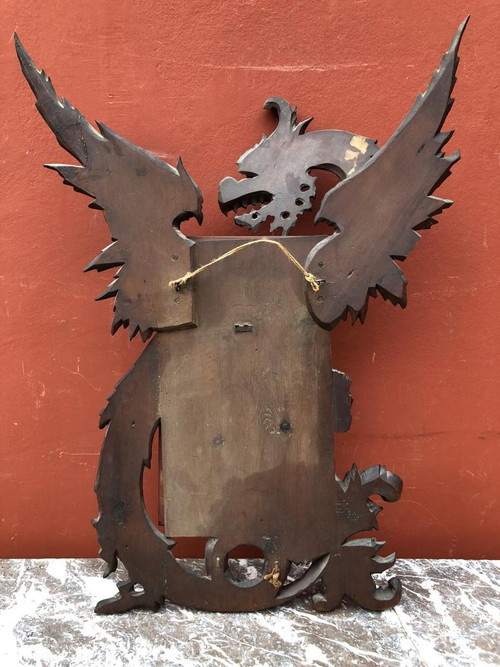 Ancien Miroir Au Dragon Bois Sculpté Dans Le Gout De Viardot