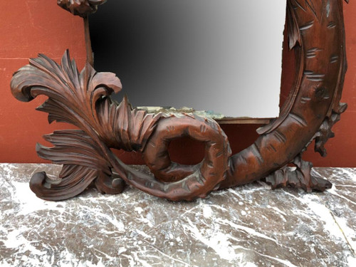 Ancien Miroir Au Dragon Bois Sculpté Dans Le Gout De Viardot