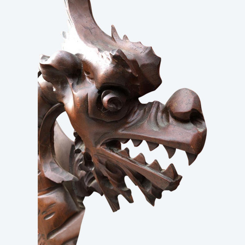 Ancien Miroir Au Dragon Bois Sculpté Dans Le Gout De Viardot