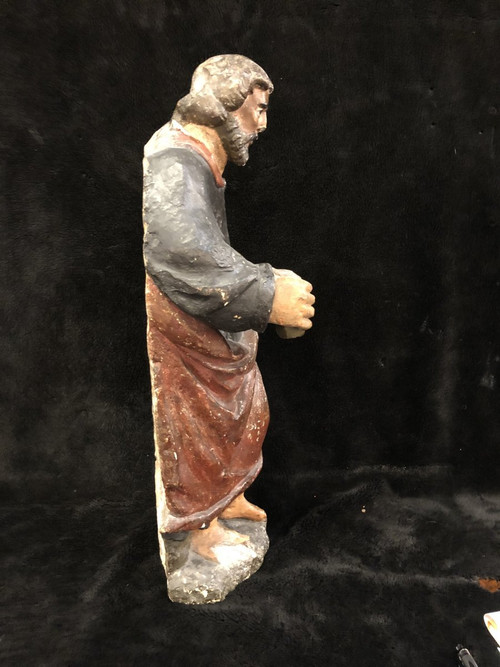 Saint Apostle Barthélémy Polychrome Carved Stone France 17th century