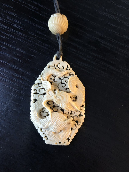 Chinese Dragon Pendant In Early 20th Century Ivory