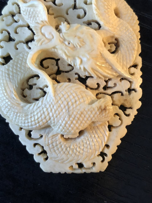 Chinese Dragon Pendant In Early 20th Century Ivory