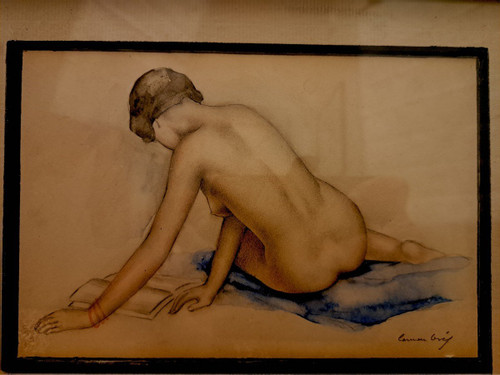 Carmen Osés Hidalgo , Nu Féminin De Dos , Dessin Et Aquarelle , Année 30 .