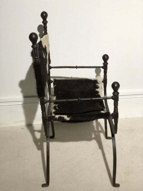 19th Century Curule Armchair In Wrought Iron