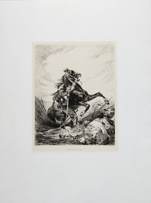 Cuirassier Et Son Cheval Eau-forte XXème