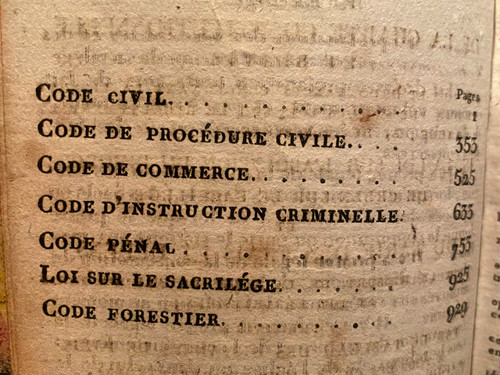 Un fort volume in 16 " Les six codes " du Royaume (Charles X )  troisième Edition à Paris chez Chassaignon 1828