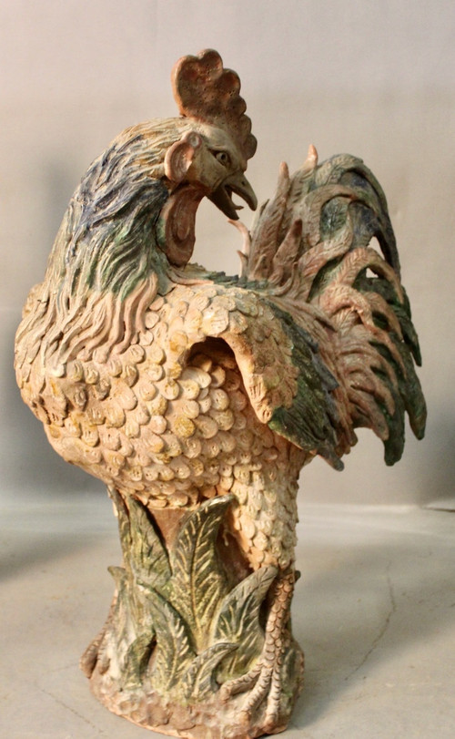 Pair Of Polychrome Terracotta Roosters 18th century