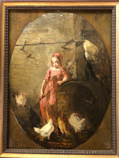 Jules Gros XIXème - The Little Peasant Woman with Hens