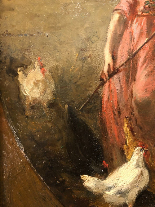 Jules Gros XIXème - The Little Peasant Woman with Hens