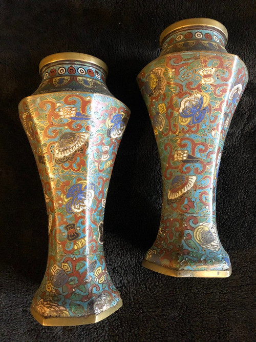 Paire De Vases En Bronze Cloisonné Japon XIXème Siècle