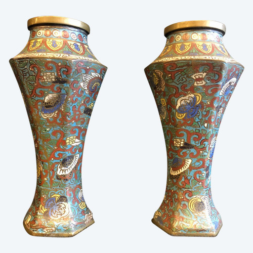 Paire De Vases En Bronze Cloisonné Japon XIXème Siècle