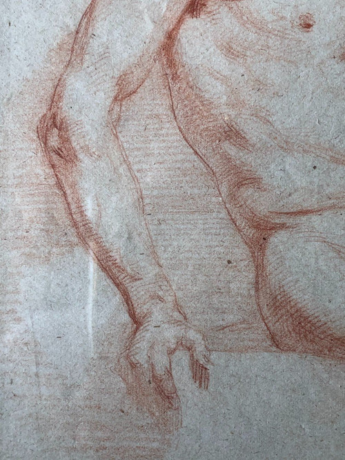 Neapolitan School - Academic Drawing of a Nude Man in Sanguine - XIXth Century