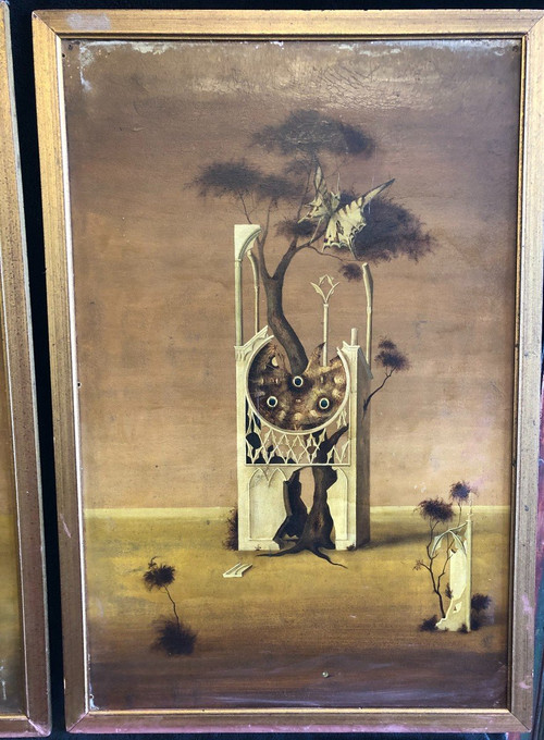 Pair Of Surrealist Paintings Around 1960