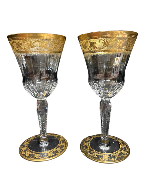 Saint Louis - Modèle Callot Cristal Doré 2 Verres à Vin H: 14,5 Cm Thistle