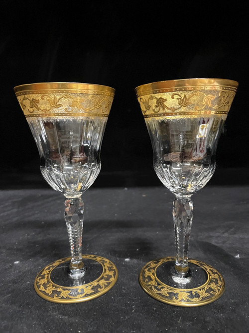 Saint Louis - Modèle Callot Cristal Doré 2 Verres à Vin H: 14,5 Cm Thistle