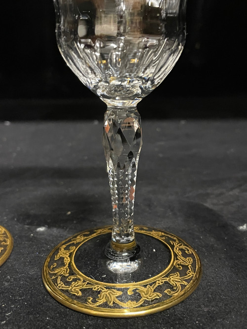 Saint Louis - Modèle Callot Cristal Doré 2 Verres à Vin H: 14,5 Cm Thistle