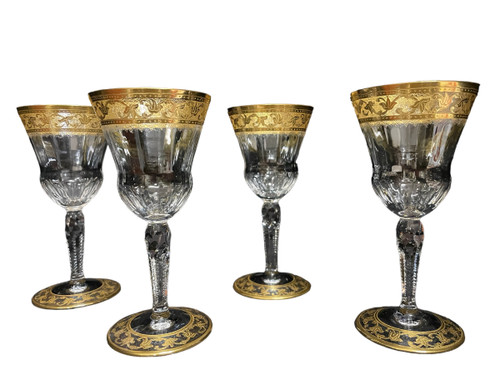 Saint Louis - Modèle Callot Cristal Doré 4 Verres à Vin H: 13,5 Cm Thistle