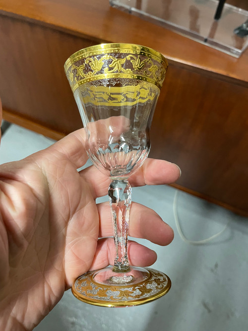 Saint Louis - Modèle Callot Cristal Doré 4 Verres à Vin H: 13,5 Cm Thistle